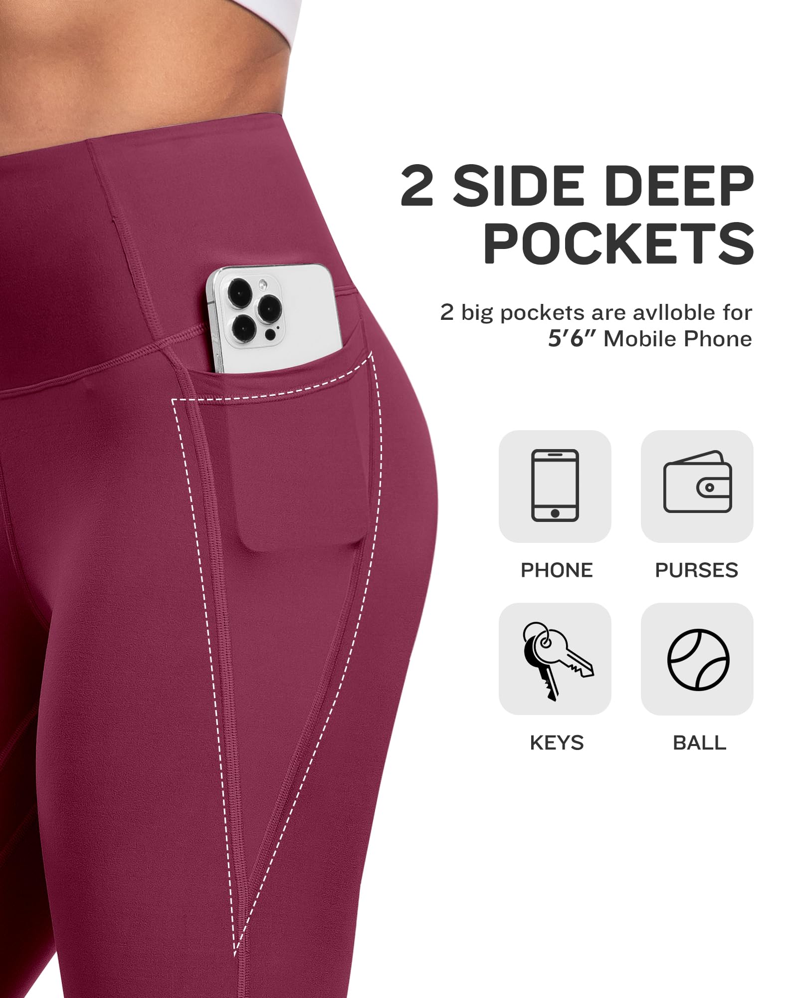 4 Packs Yoga Leggings with Pockets for Women, Soft High Waisted Tummy Control Workout Pants(Black/Dark Gray/Burgundy/Navy,M)