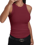 GEMBERA Womens Sleeveless Racerback High Neck Basic Ribbed Knit Fitted Tank Top Burgundy L