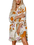 CUPSHE Women Floral Shirt Dress Cover Up Beach Dress 3/4 Sleeve Button Down Midi Length Dress White Yellow M