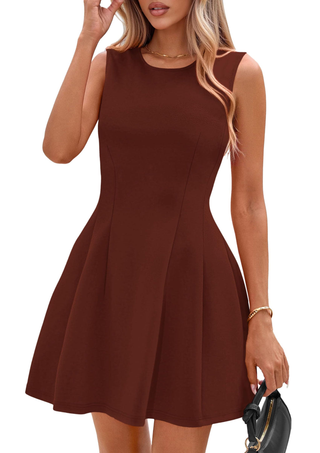PRETTYGARDEN Summer Dresses for Women 2026 Elegant Classy Spring A Line Business Casual Work Graduation Cocktail Short Dress (Brick Red,XX-Large)