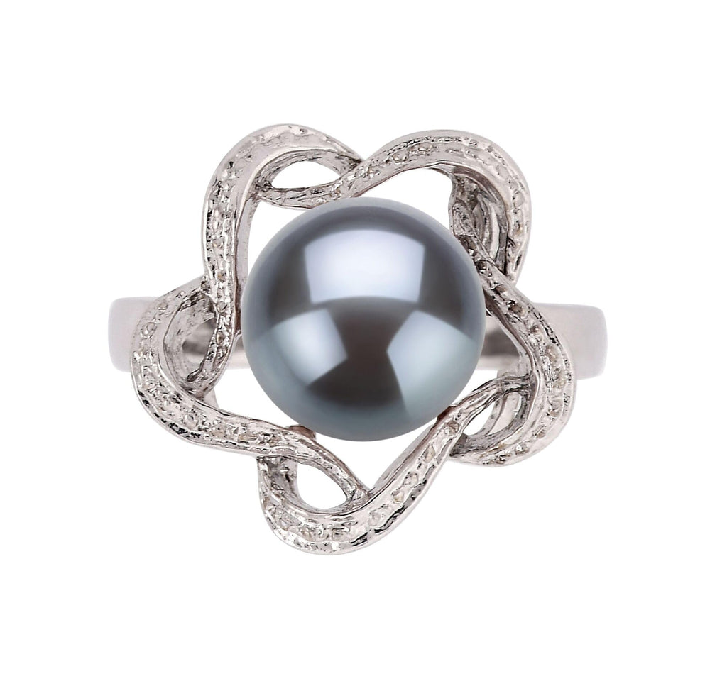 Fiona Black 9-10mm AA Quality Freshwater 925 Sterling Silver Cultured Pearl Ring For Women - Size-6
