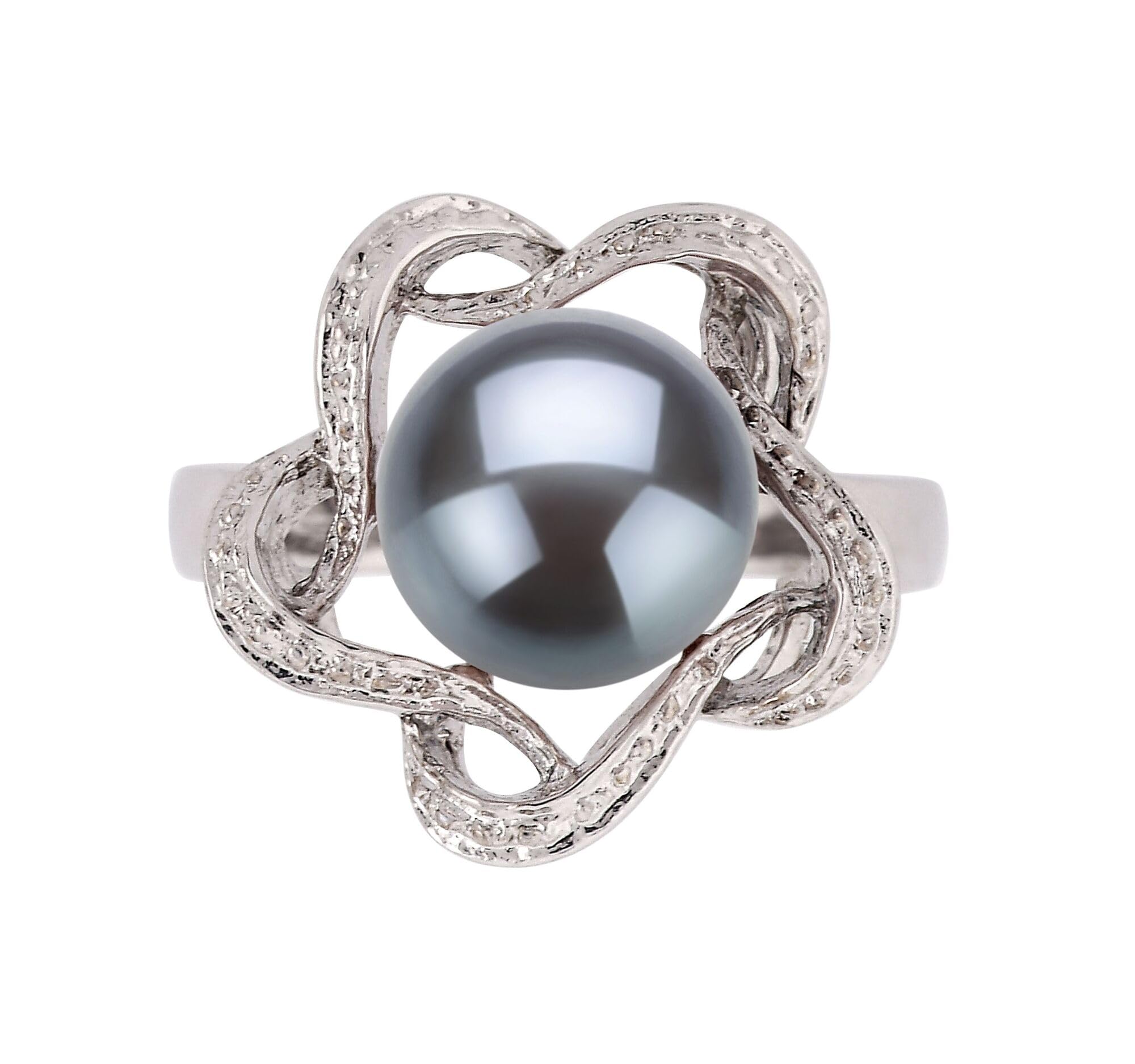 Fiona Black 9-10mm AA Quality Freshwater 925 Sterling Silver Cultured Pearl Ring For Women - Size-6