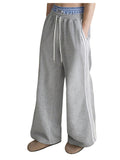WDIRARA Men's Baggy Wide Leg Sweatpants Side Striped Patchwork Drawstring Track Pants with Pockets Grey Striped Medium