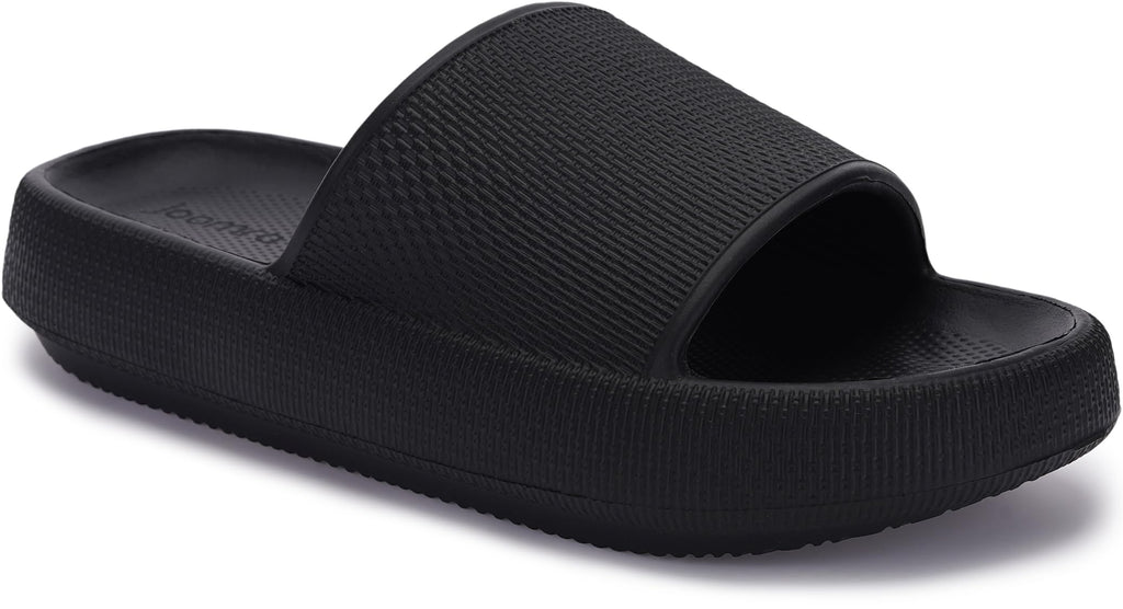 Joomra Shower Slippers for Women Mens Foam Pillow House Shower Bath Bathroom Puffy Home Platform Sandals Cushion Slides for Ladies Female Size Male Sandles Black 39-40