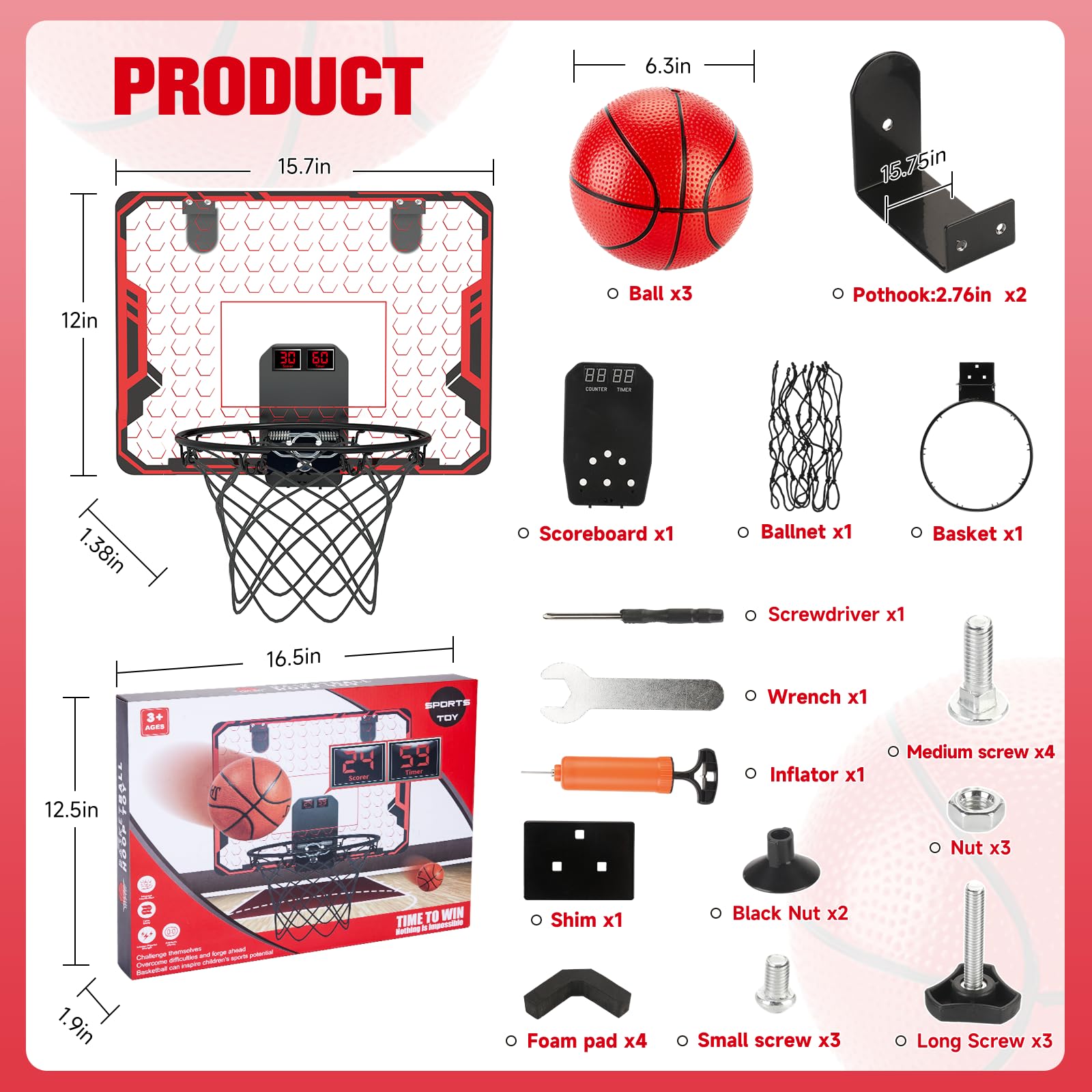 Figbush Basketball Hoop Indoor for Kids(4-12 Years Old), Over The Door Basketball Hoop with Scoring, Countdown and Music Accompaniment, Christmas Toys