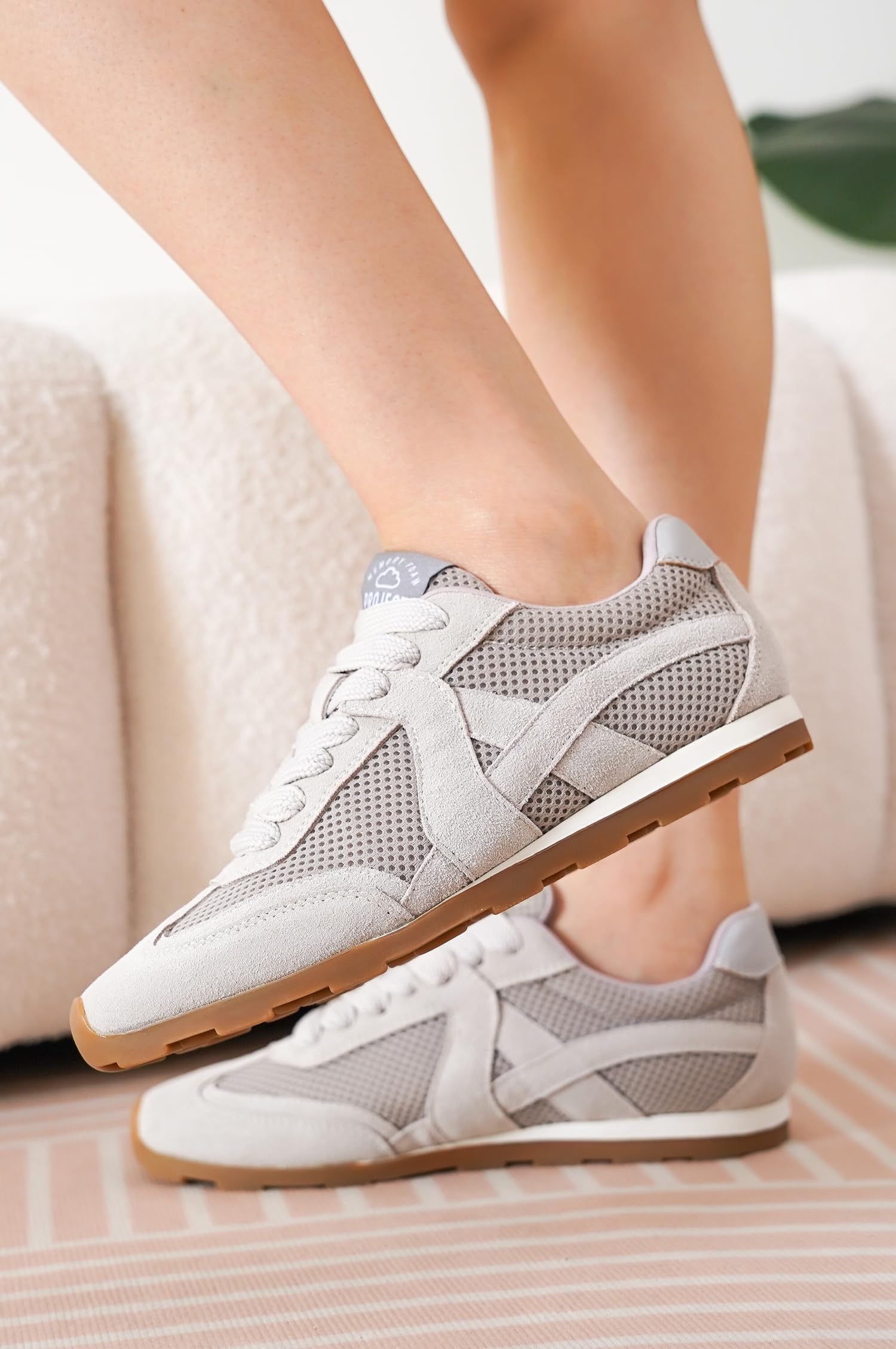 Project Cloud Leather Barefoot Shoes Women – Memory Foam Lace-Up Womens Sneakers – Lightweight & Non Slip Womens Shoes Casual – All-Day Women's Fashion Sneakers for 2026 (Tiger, Grey, 7.5)
