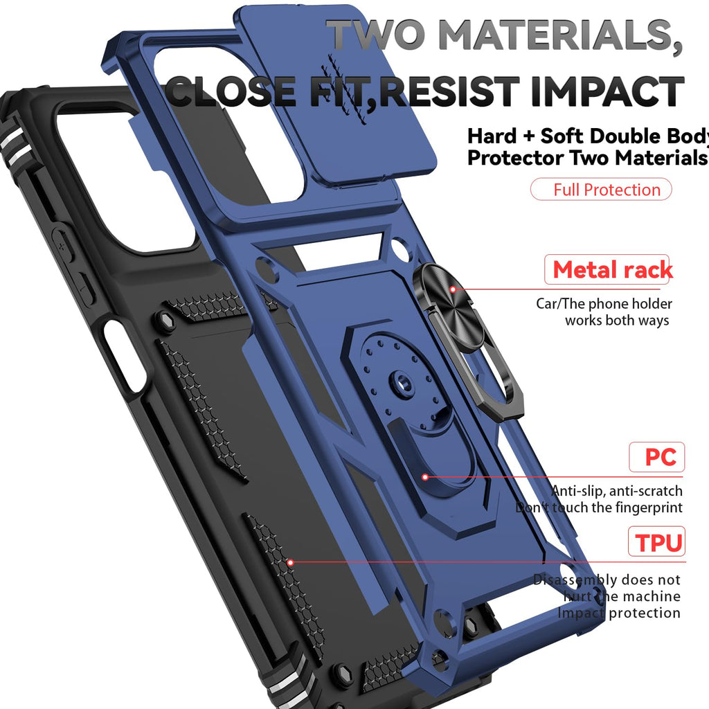 for Motorola Moto G 2025 / Moto G 2026 / Moto G Play 2026 Case, with Slide Camera Cover Screen Protector Ring Holder Kickstand Military Grade Protection Drop Tested Protective Phone Case (Navy Blue)