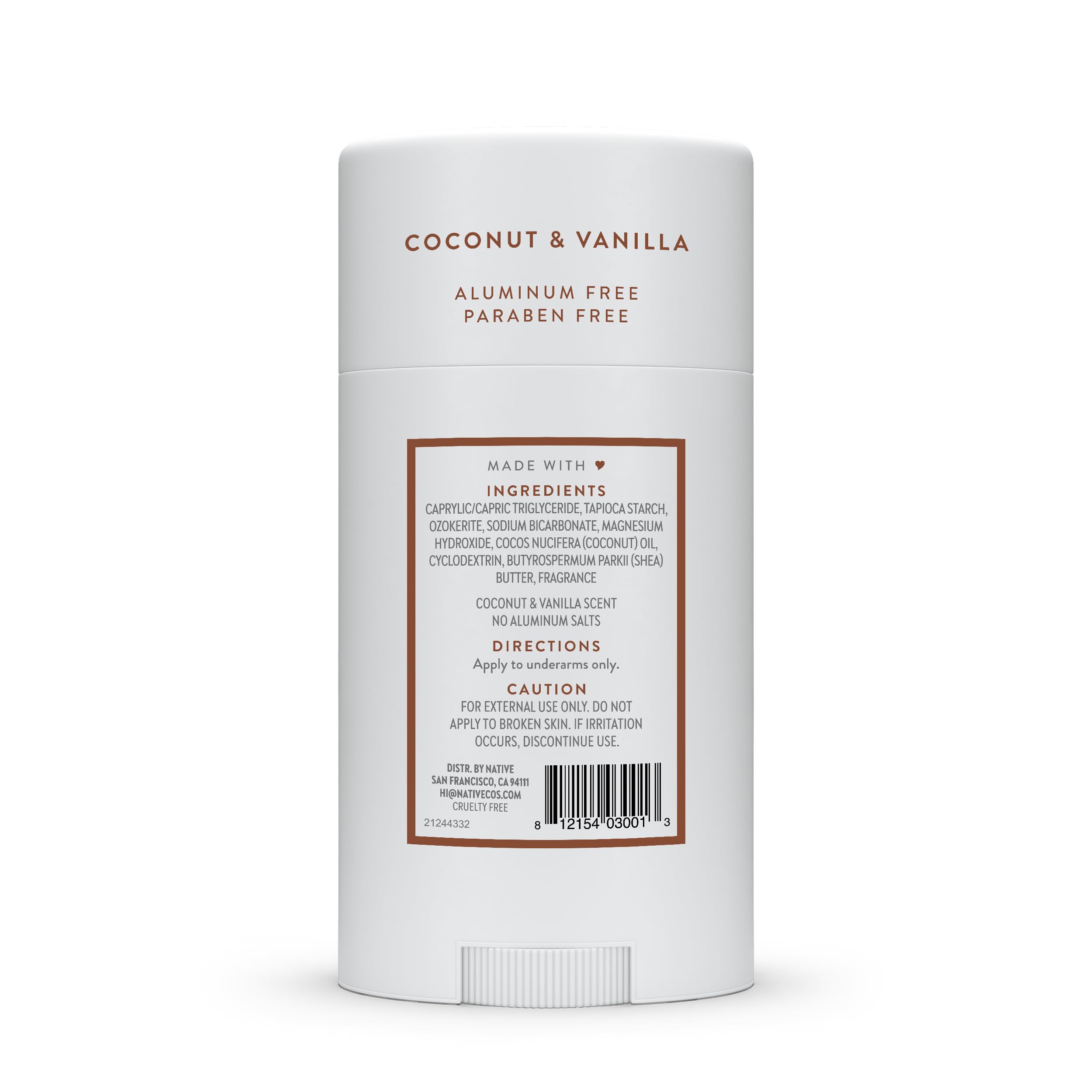 Native Deodorant Contains Naturally Derived Ingredients, 72 Hour Odor Control, Deodorant for Women and Men, Aluminum Free, Coconut & Vanilla 2.65oz