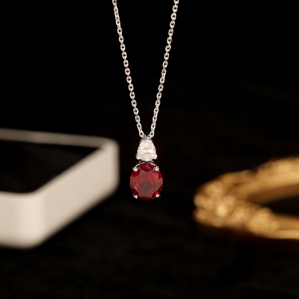 StiloVero Ruby Necklace for Women – 4.8ct Lab-Grown Ruby & Moissanite Pendant, 18K White Gold Plated 925 Sterling Silver, Elegant Red Gemstone Jewelry Gift