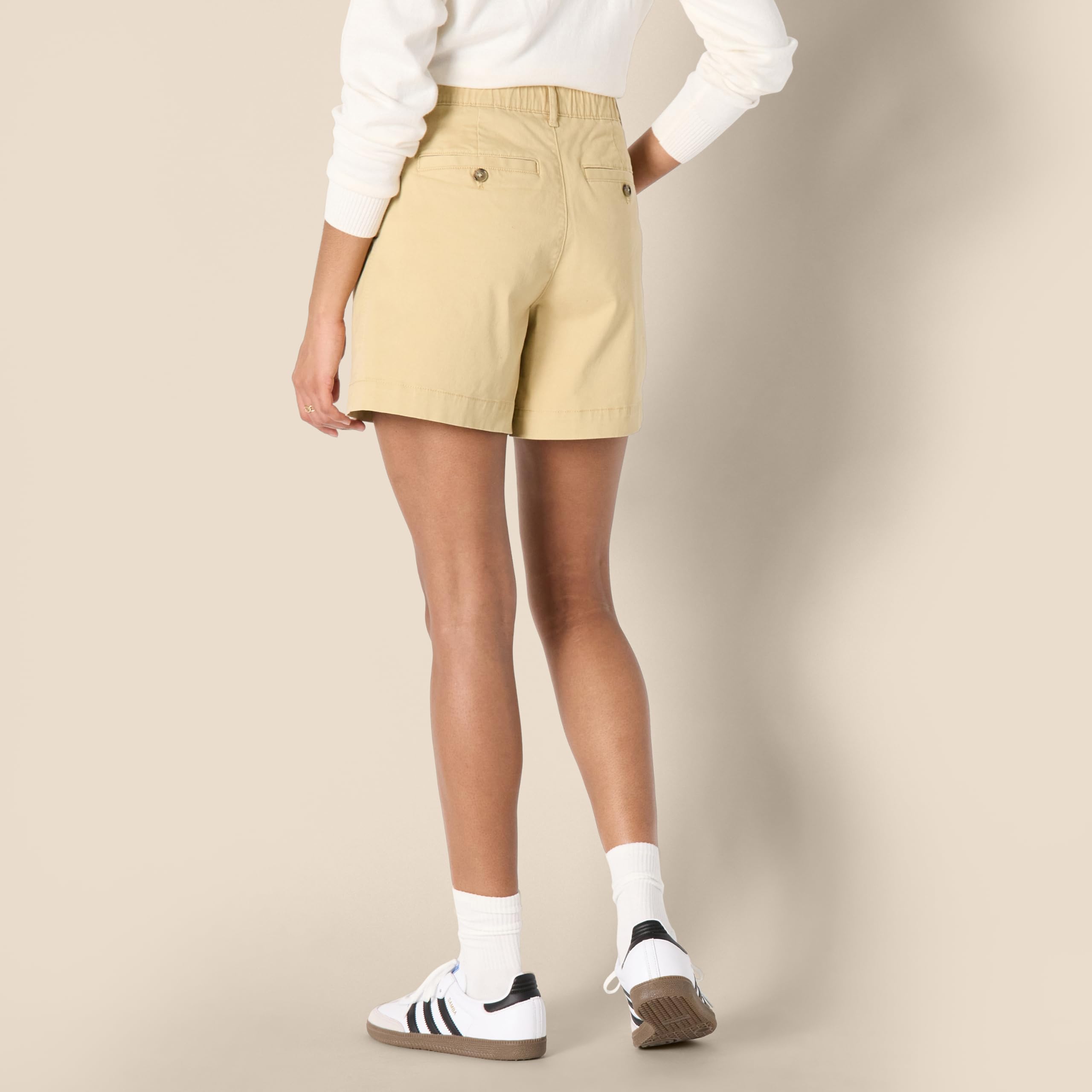 Amazon Essentials Women's High-Rise Relaxed-Fit A-line Elastic Back Shorts, Tan, 0