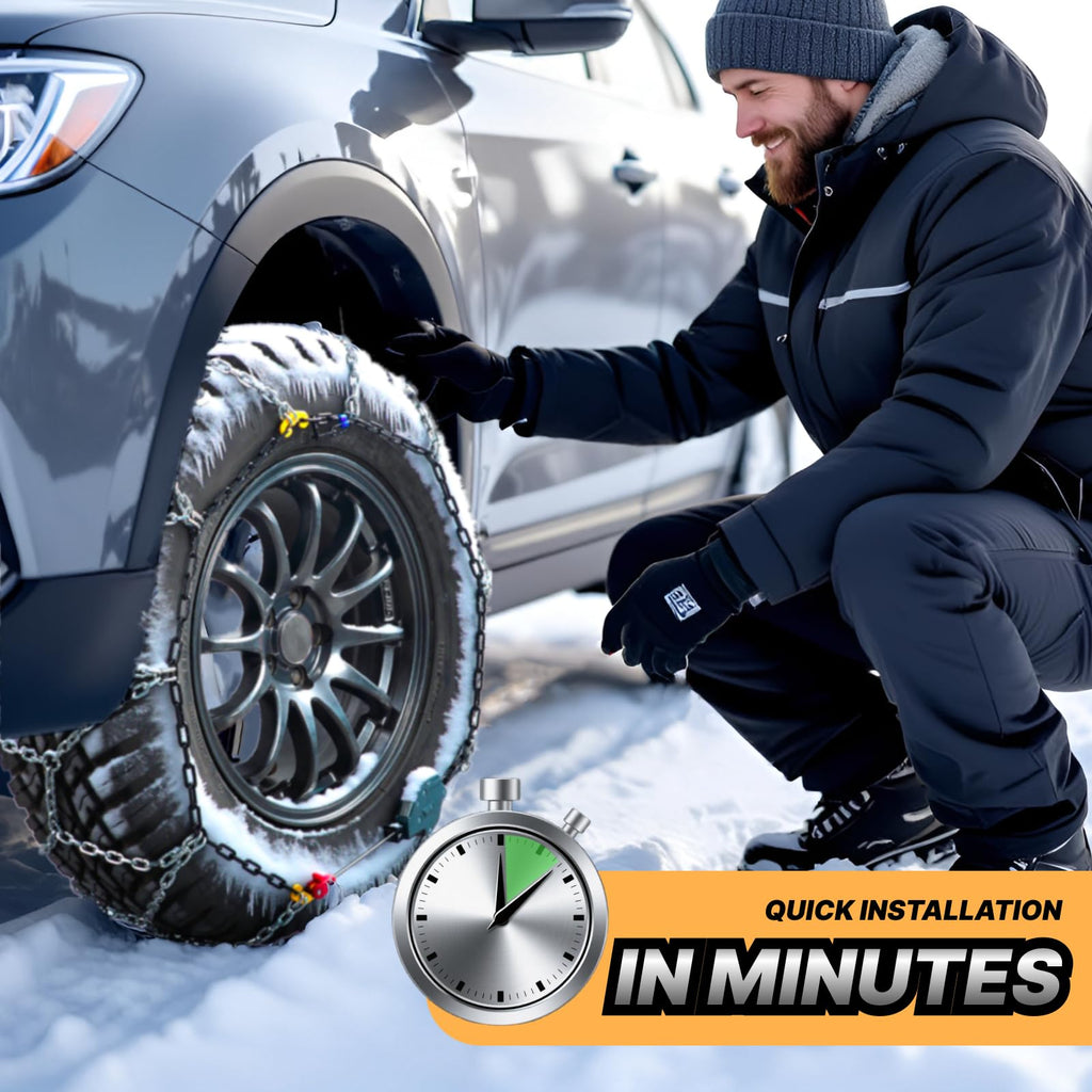 Auto Fixing Snow Chains for Pickup Trucks & SUVs Off-road, Heavy Duty Quick Fit & Easy Installation Snow Tire Chains, Portable Reusable Emergency Tire Traction Chain, Set of 2 (HPK-2335)
