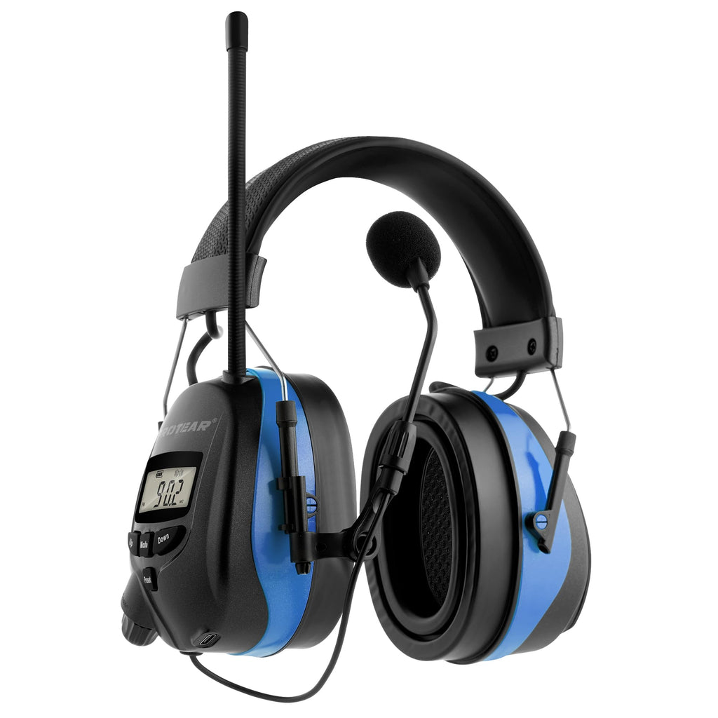 Upgraded Bluetooth 5.4 Radio Headphone with Gel Ear Pads,Ear Hearing Protection Earmuffs with Boom Mic,Rechargeable Battery,Digital AM/FM Radio Headphones for Mowing Yard Lawn Work Outdoor (Blue)