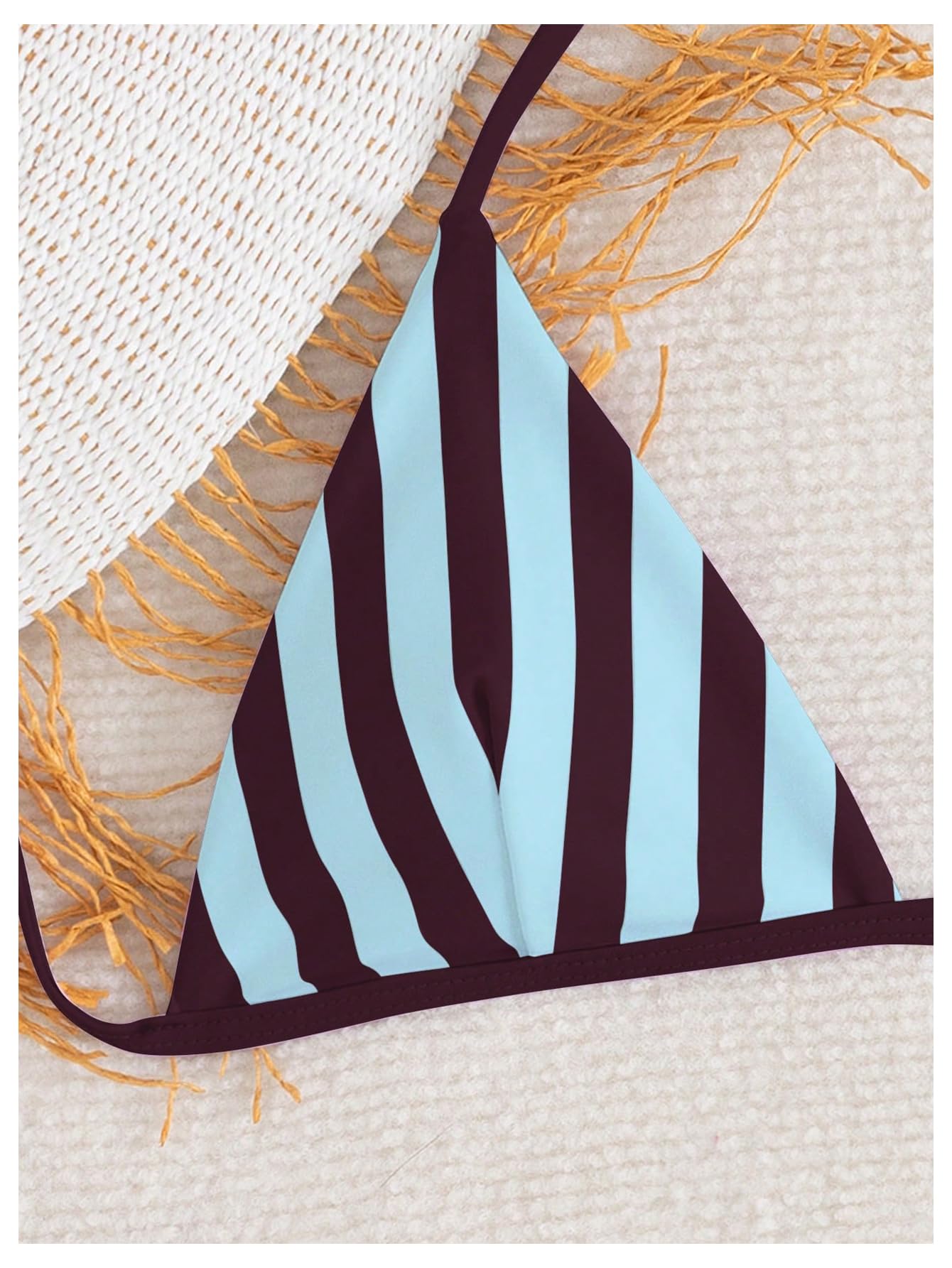WDIRARA Women's Striped Halter Swimsuit Triangle String Bikini Sets Tie Side 2 Piece Bathing Suit Blue Small