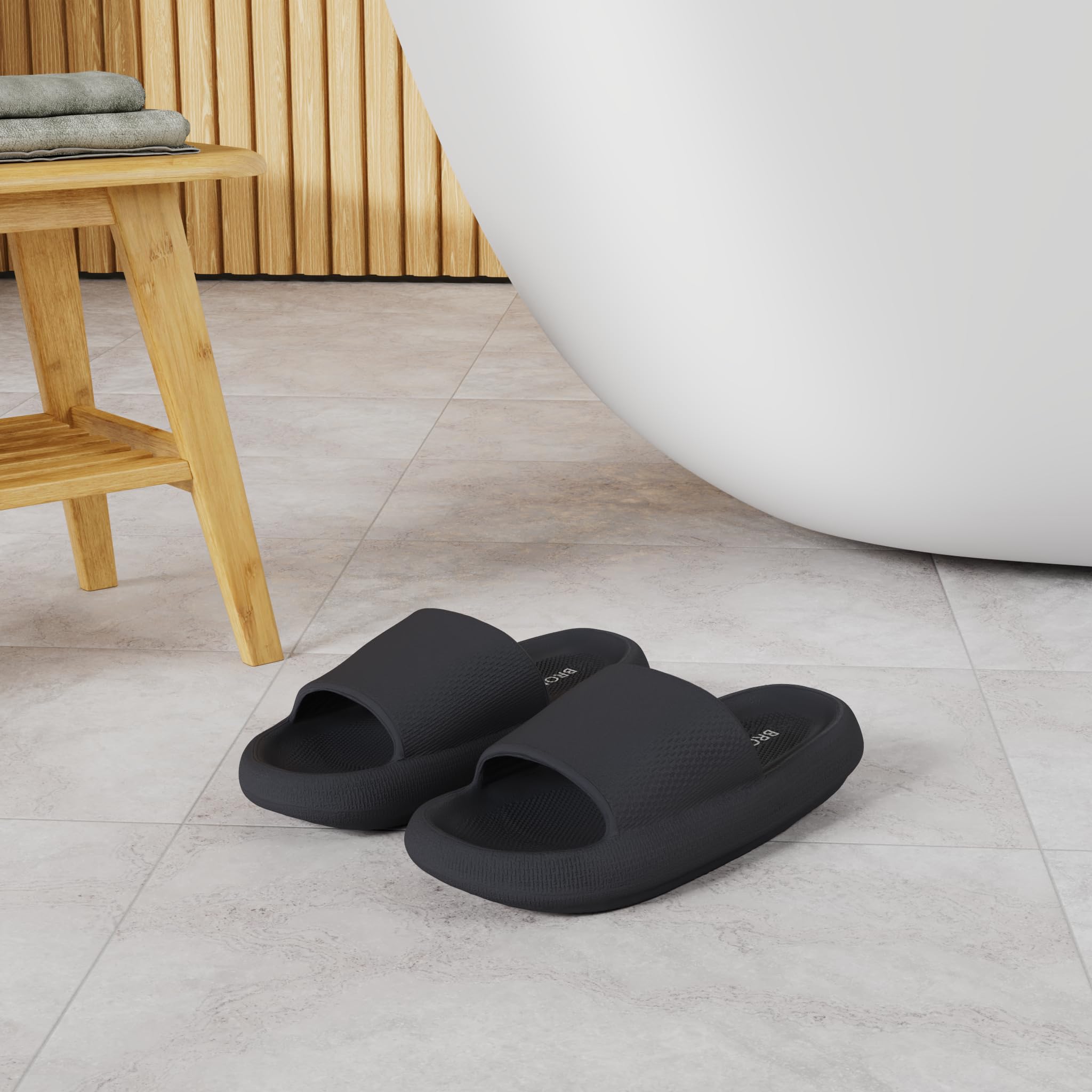 BRONAX Pillow Slippers for Women and Men | House Slides Shower Sandals | Cushioned Thick Sole 42-43 Black