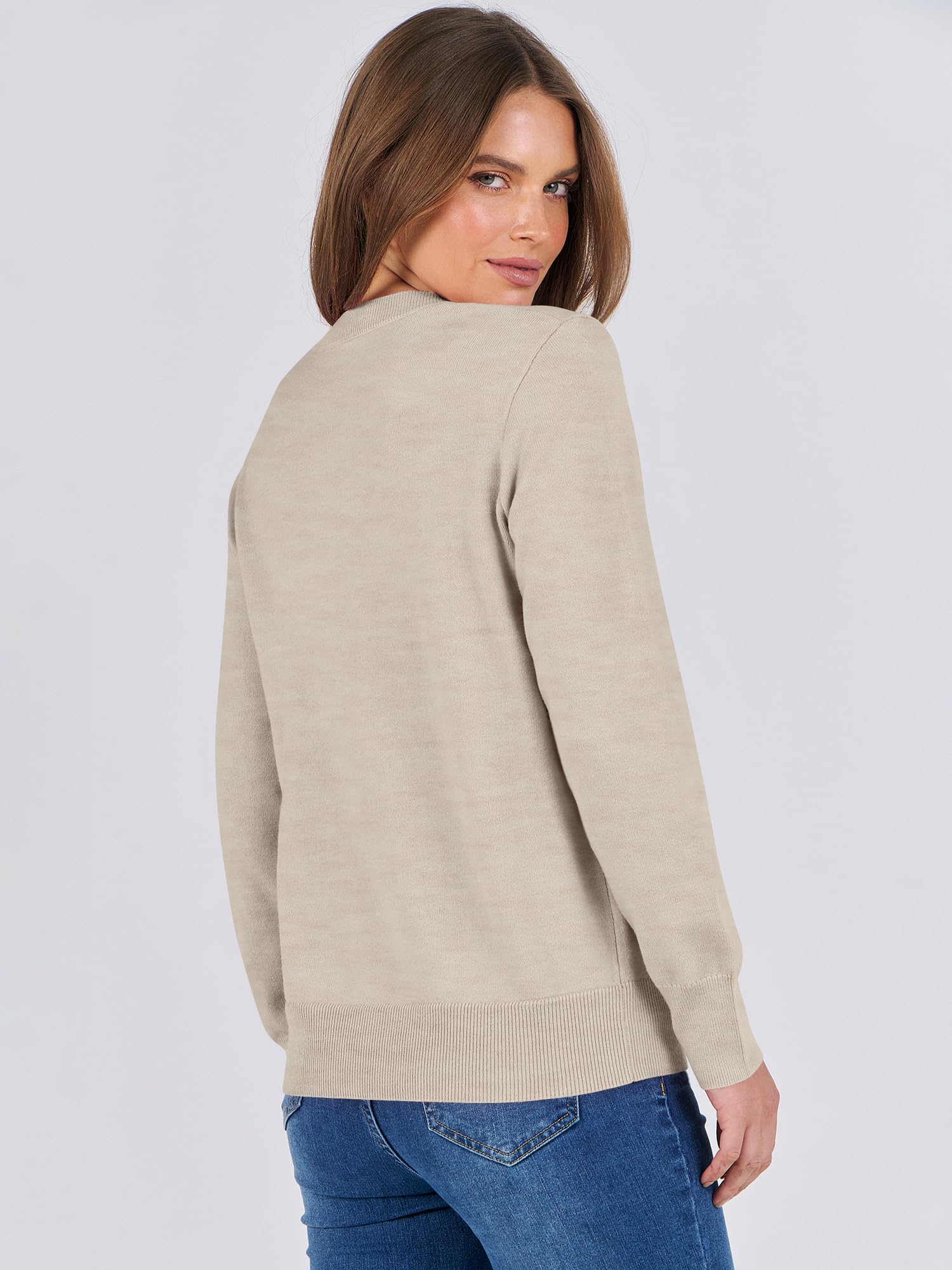 ANRABESS Sweaters for Women Long Sleeve Lightweight Crewneck Soft Basic Knit Loose Fit Pullover Top 2025 Fall Trendy Outfits Almond Small