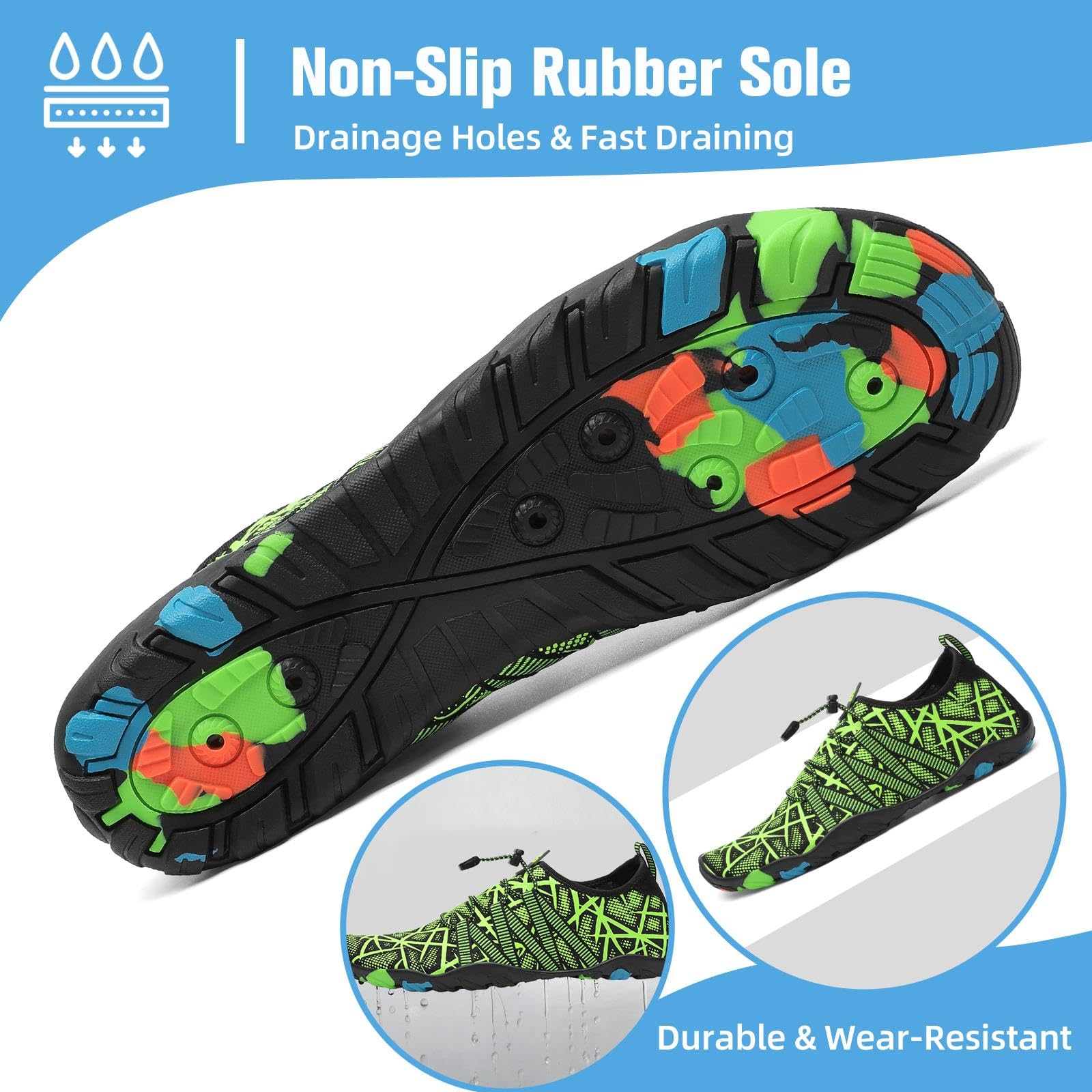 Mishansha Water Shoes for Women Men, Quick-Dry Barefoot Swim Shoes with Drainage Holes, Lightweight Aqua Shoe for Beach Pool River Boating Yoga Walking 9.5 Women/8 Men Shamrock Green