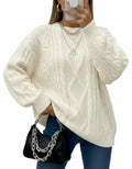 Simlakey Women Oversized Sweater Cable Knit Chunky Pullover Long Sleeve Crew Neck Outfit Winter Knitwear Loose Fit Casual Top(Apricot,M)