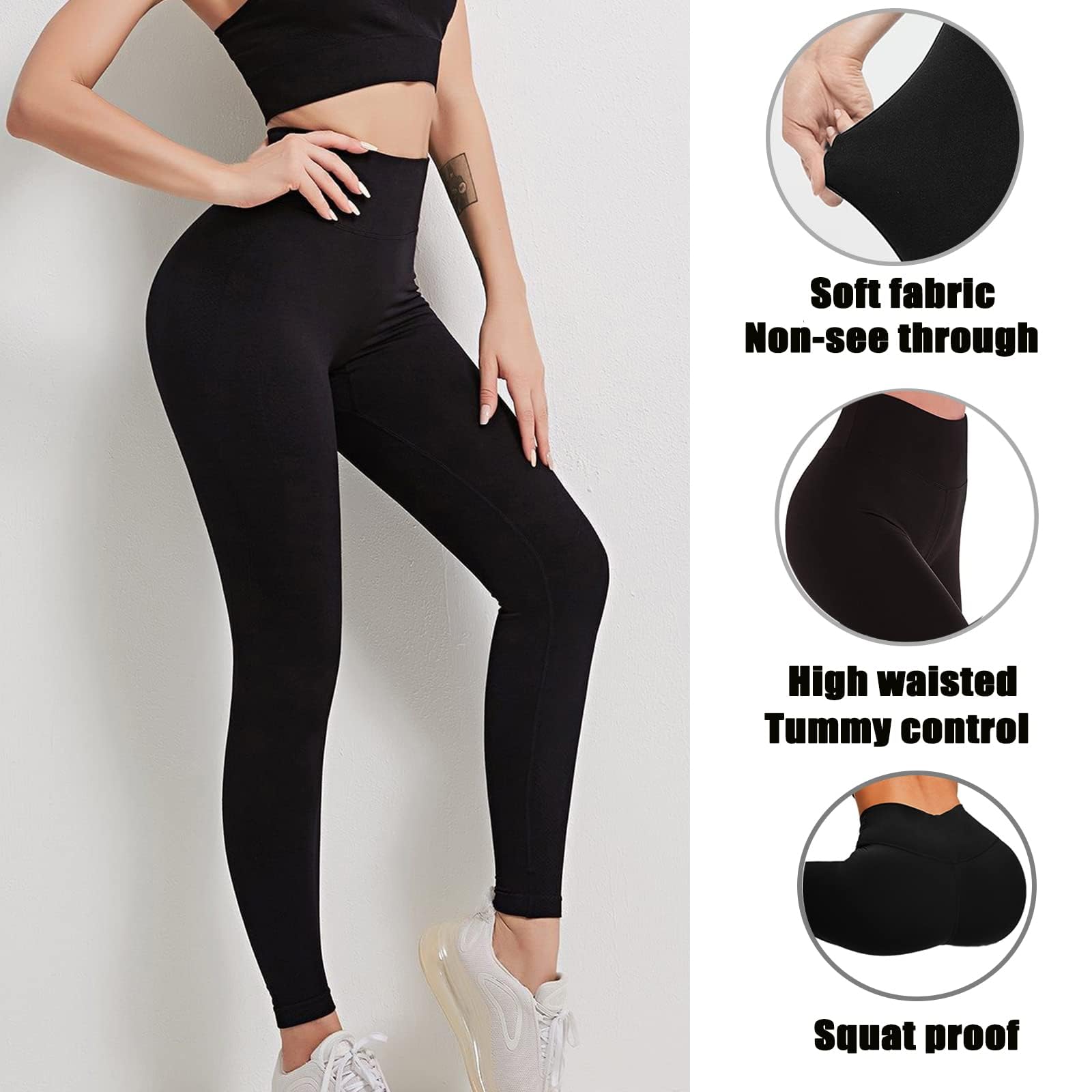 Hi Clasmix 2 Pack Leggings for Women Black S-M-High Waisted Tummy Control Soft Casual Workout Black Yoga Pants with Pockets