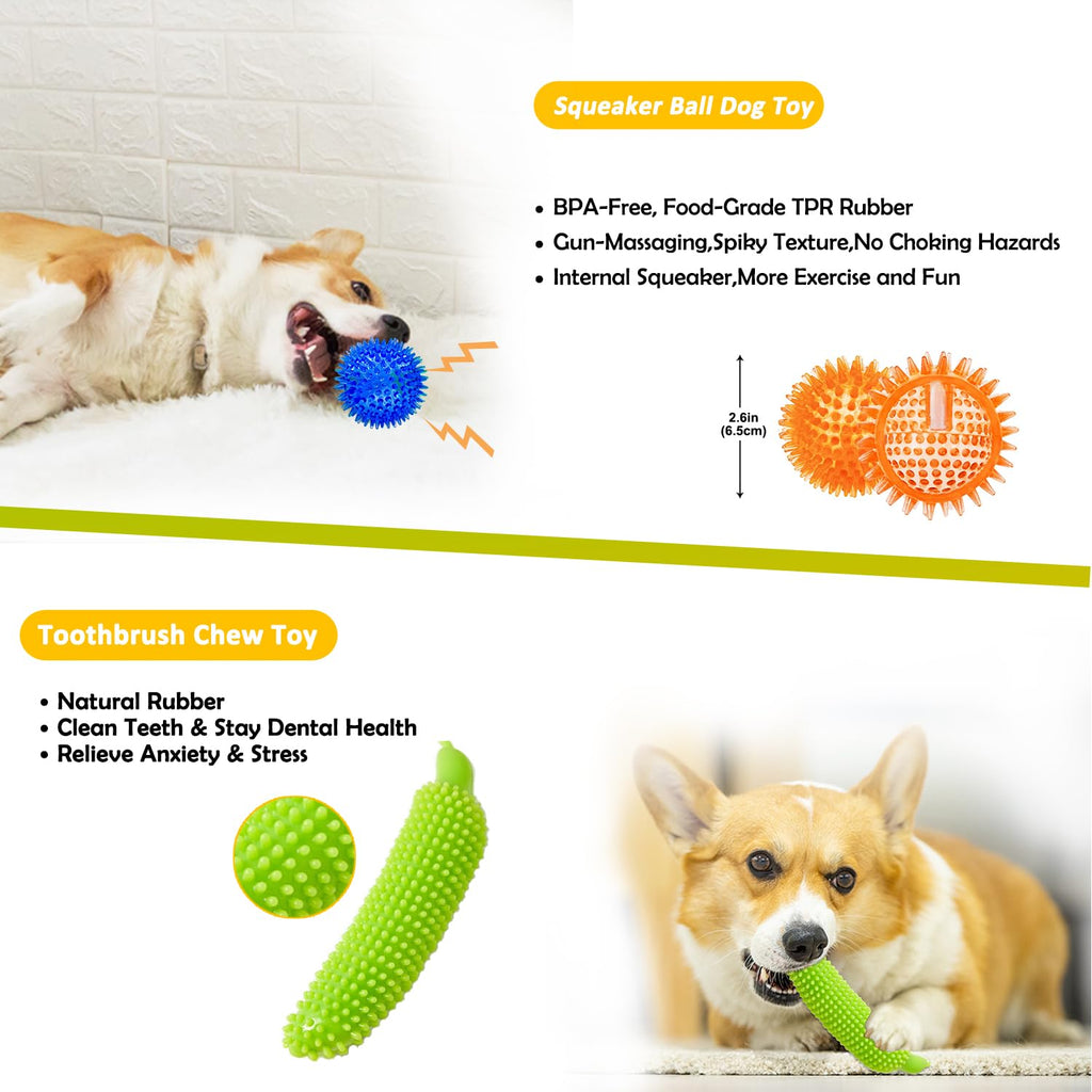 Aipper Dog Toys 25 Pack for Fun and Teeth Cleaning, Puppy Chew Toys Pack with Squeak Plush Toy,Squeaky Toy Balls,Tug of War and Rope Toys for Puppy to Small Dogs