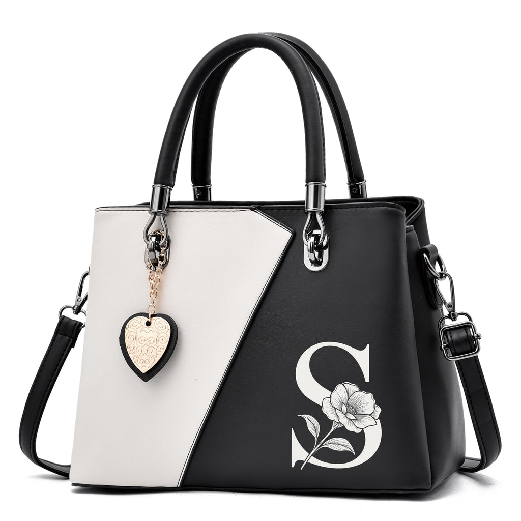 I IHAYNER Women PU Leather Purses and Handbags Top Handle Satchel Tote Shoulder Crossbody Initial Handbag for Ladies Black-S