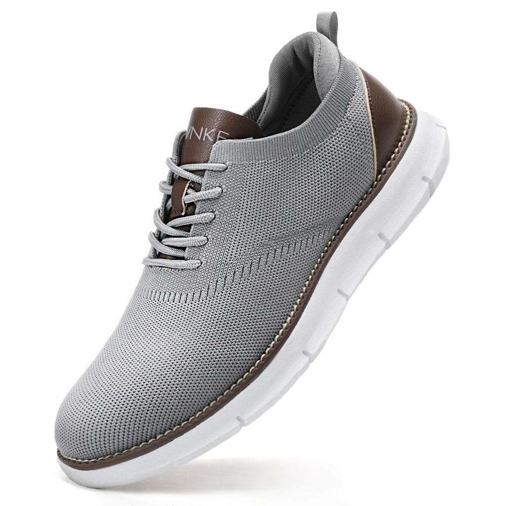SVNKE Men's Mesh Dress Shoes Casual Business Lace Up Oxford Sneakers Lightweight Breathable Walking Shoes Comfortable Thick Sole Tennis Footwear Light Gray 10.5 Extra Wide