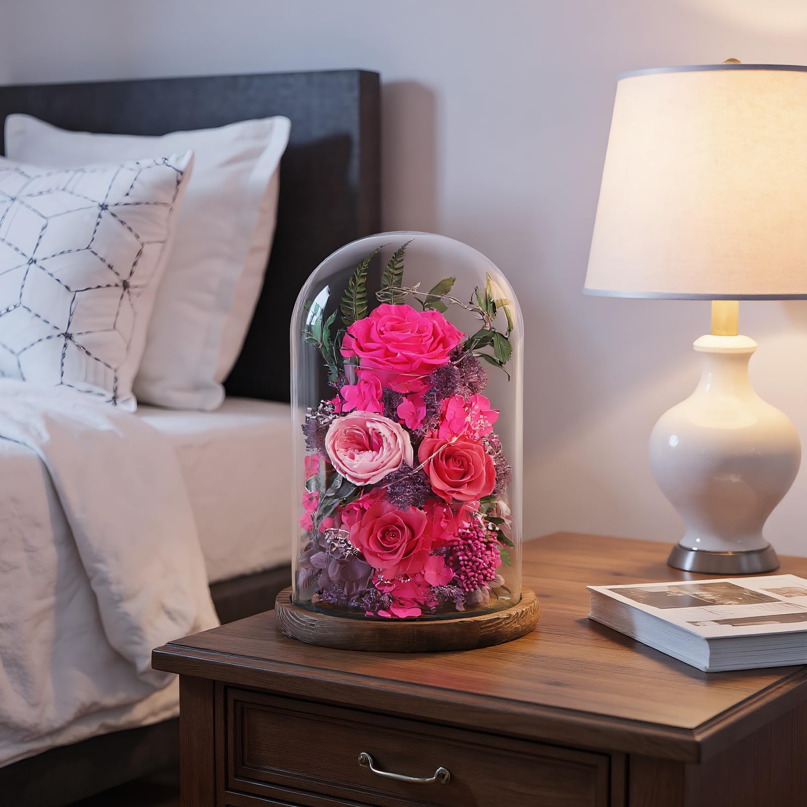 lovenfold Flowers for Delivery Preserved Flowers Rose in Glass Dome,Reddish Rose Forever Flowers Birthday Gifts for Women Mom Grandma Friend Gifts for Her,Home Decor