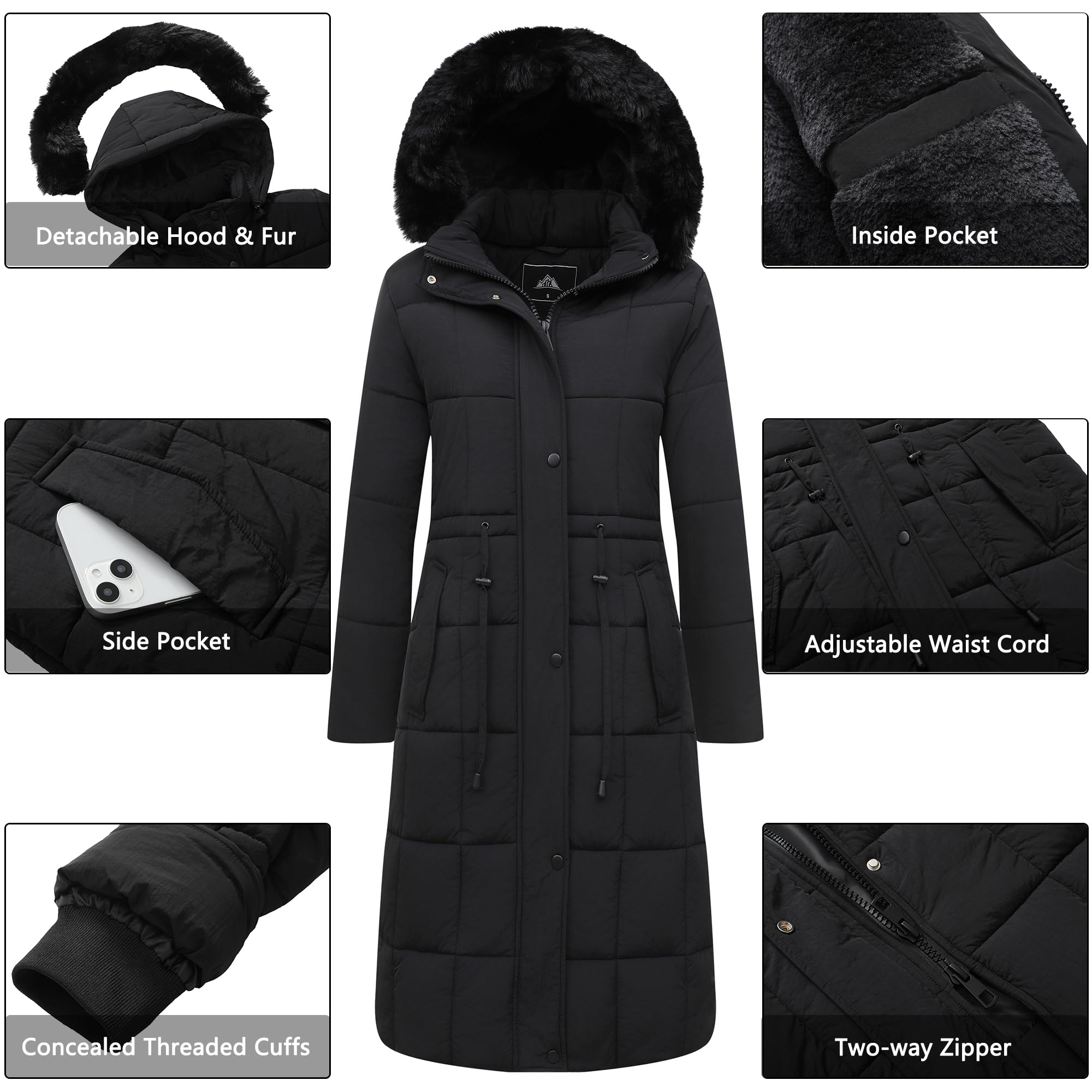 GOLDLADIES Women's Winter Coat Long Waterproof Parka - Warm Snow Jacket for Women, Windproof Winter Jacket with Hood, Heavy Duty Cold Weather Outerwear