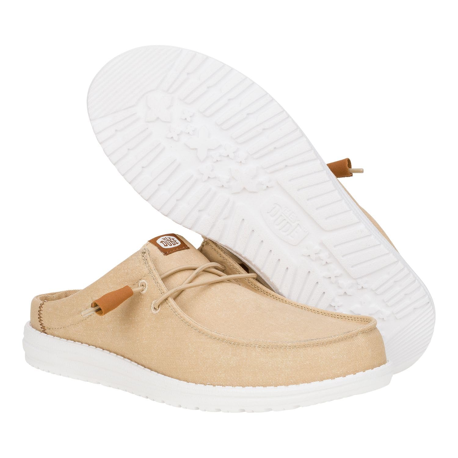 HEYDUDE Men's Wally Slip Stretch Canvas Loafer Tan/White