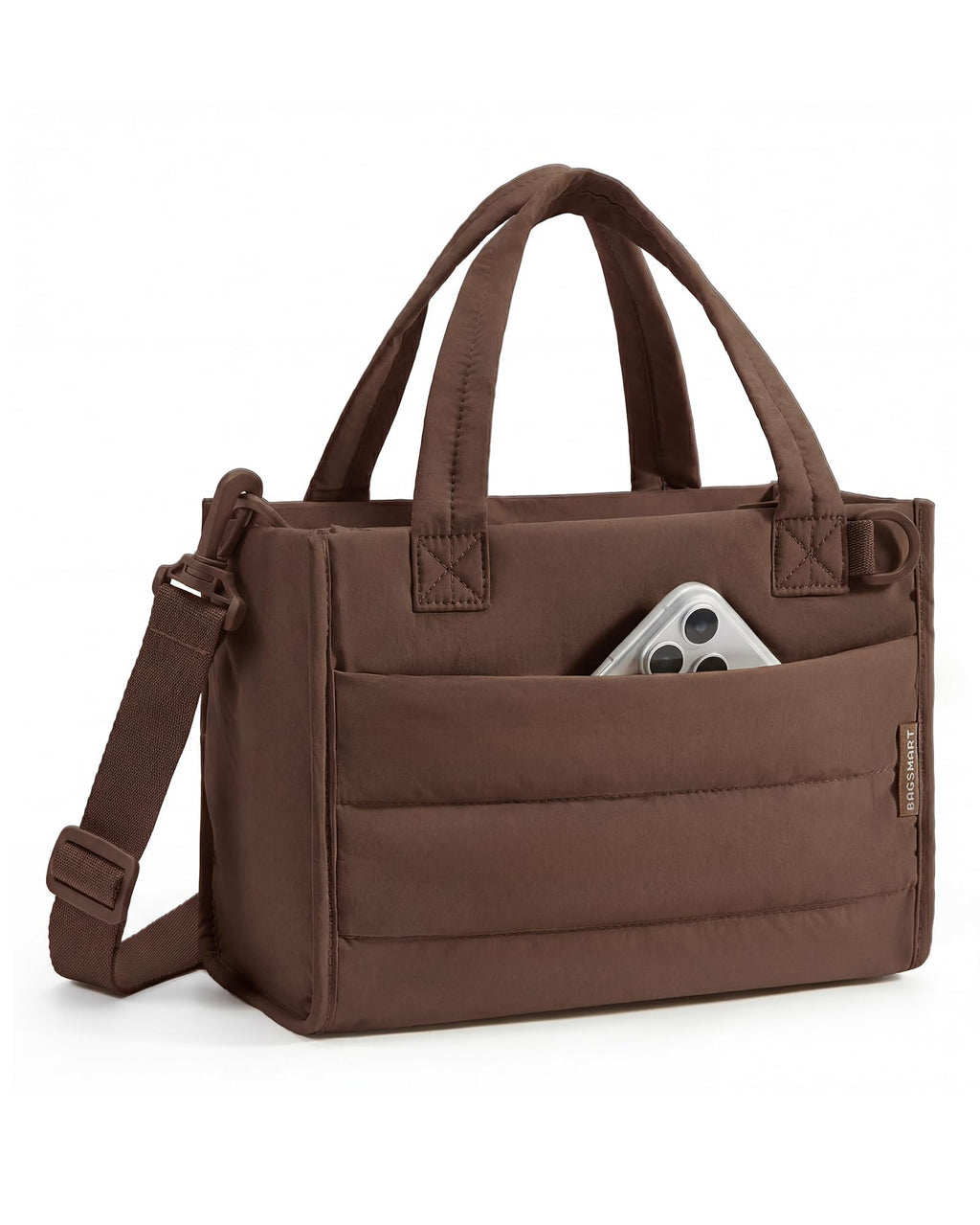BAGSMART Mini Tote Bag for Women, Puffer Quilted Crossbody Purses, Zipper Closure for Work Travel College, Coffee