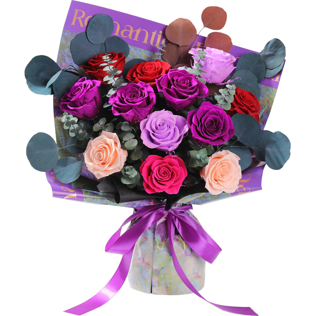 Lovenfold Flowers for Delivery Birthday Flowers Gift for Her,Preserved Flowers Bouquet 12 Roses Mixed Bouquet,Rose Gifts for Women Mom Grandma(Mixed 12 Purple-B Roses)