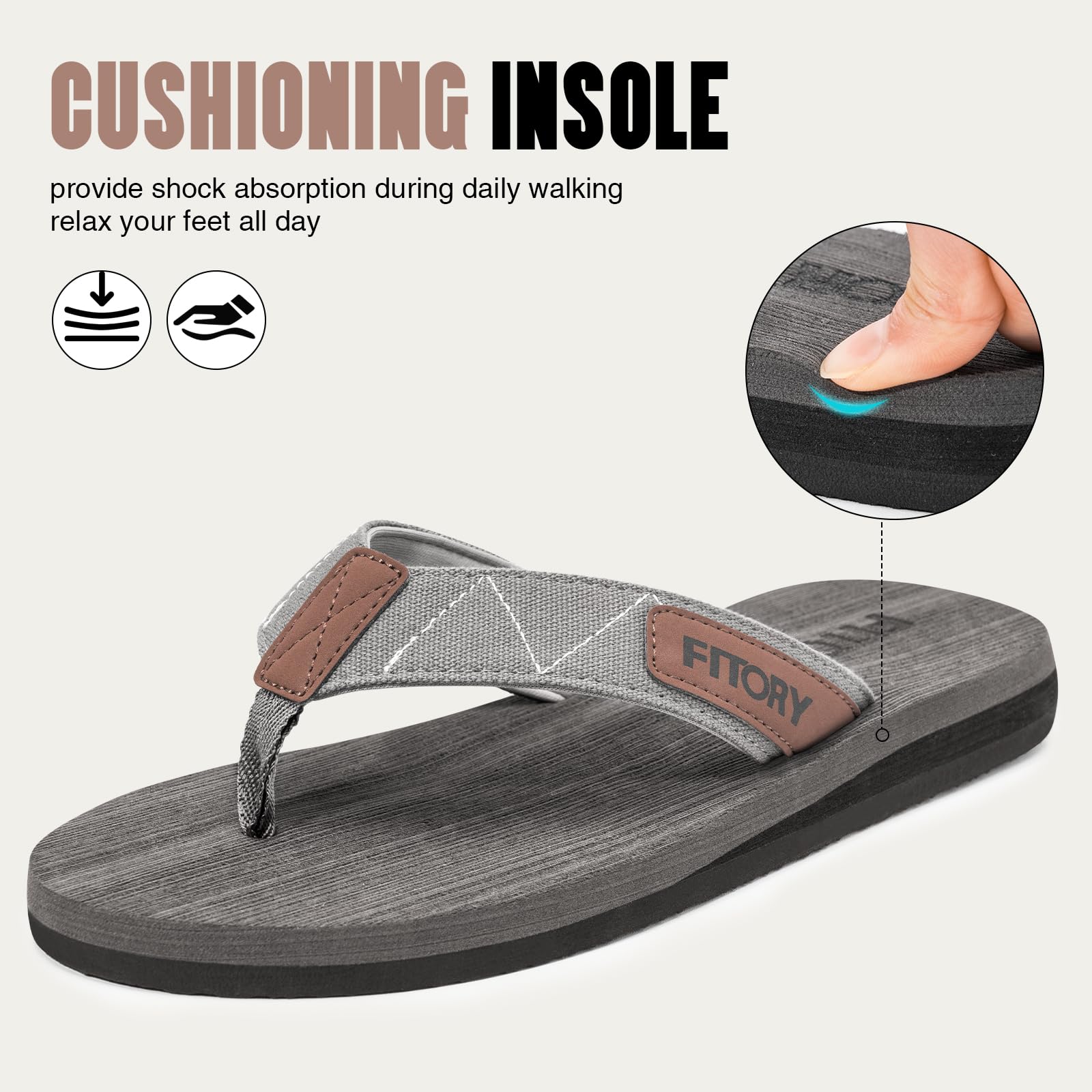 FITORY Men's Flip-Flops, Thongs Sandals Comfort Slippers for Beach Gray Size 10