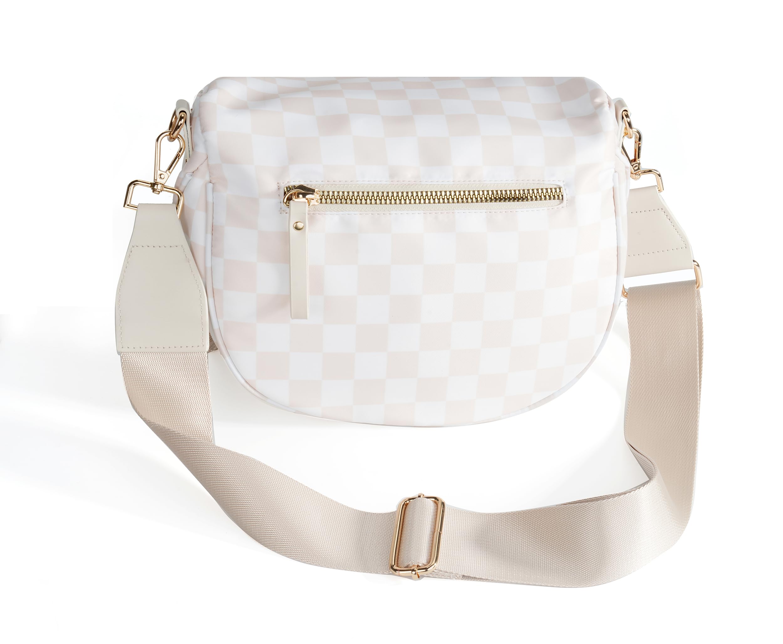 Spacious Checkered Nylon Crossbody Bag Bum Bag Checkered Handbags Wallets for Women (beige checkered)
