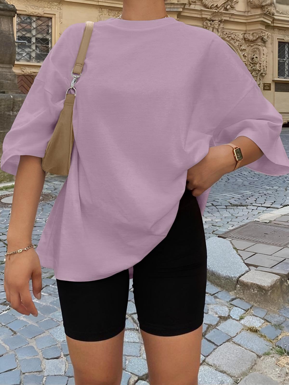 Trendy Queen Womens Oversized Sleep T Shirts Plus Size Capsule Wardrobe Tops Short Sleeves Fashion Workout Clothes 2026 DarkPink L
