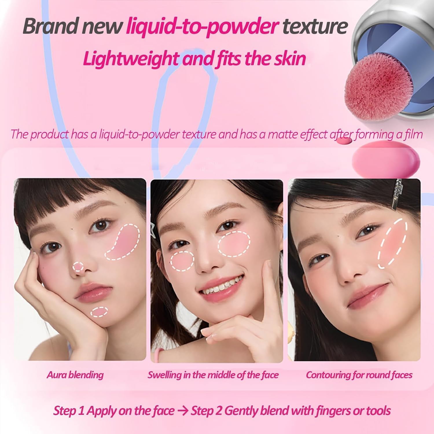 Aztk Liquid Blush, Jelly Color Liquids Blushes with Sponge Head, Matte Nude Makeup Blusher Cream, Lasting, Lightweight, All-day Moisturizing and Smooth, Lightweight Face Color, 7 Shades (JC07, 5ml)