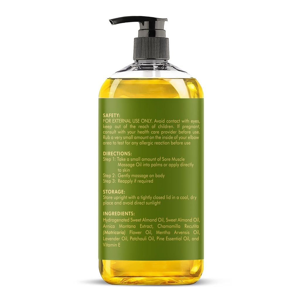 MAJESTIC PURE Arnica Sore Muscle Massage Oil for Massage Therapy - Refreshing and Relaxing - Natural Oils with Lavender & Chamomile Essential Oils - All Skin Types - Men & Women Massage Lotion-8 fl oz