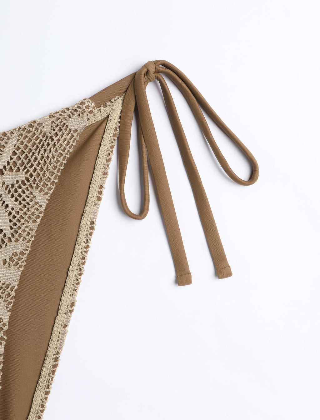 ZAFUL Boho Halter Bikini Sets for Women Hollow Crochet Beaded Backless Two Piece Swimsuit Cheeky High Cut Bathing Suit 3-Brown S