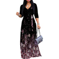 PinkPatty Women's Floral Print Maxi Dress 3/4 Sleeve V-Neck Casual Loose Wrap Tie Waist Long Dress XX-Large