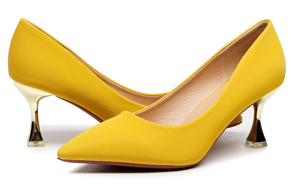 VenusCelia Women's Golden-Sun Pump Stiletto Heel Shoes (7.5 M US,Yellow)