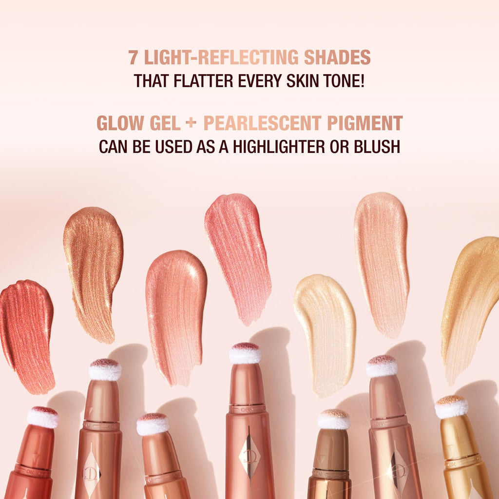 Charlotte Tilbury Glowgasm Beauty Light Wand Liquid Highlighter Makeup - Soft-Focus Pink Highlighter & Blush for Cheeks - Pearlescent, Weightless Radiant Finish - Peachgasm