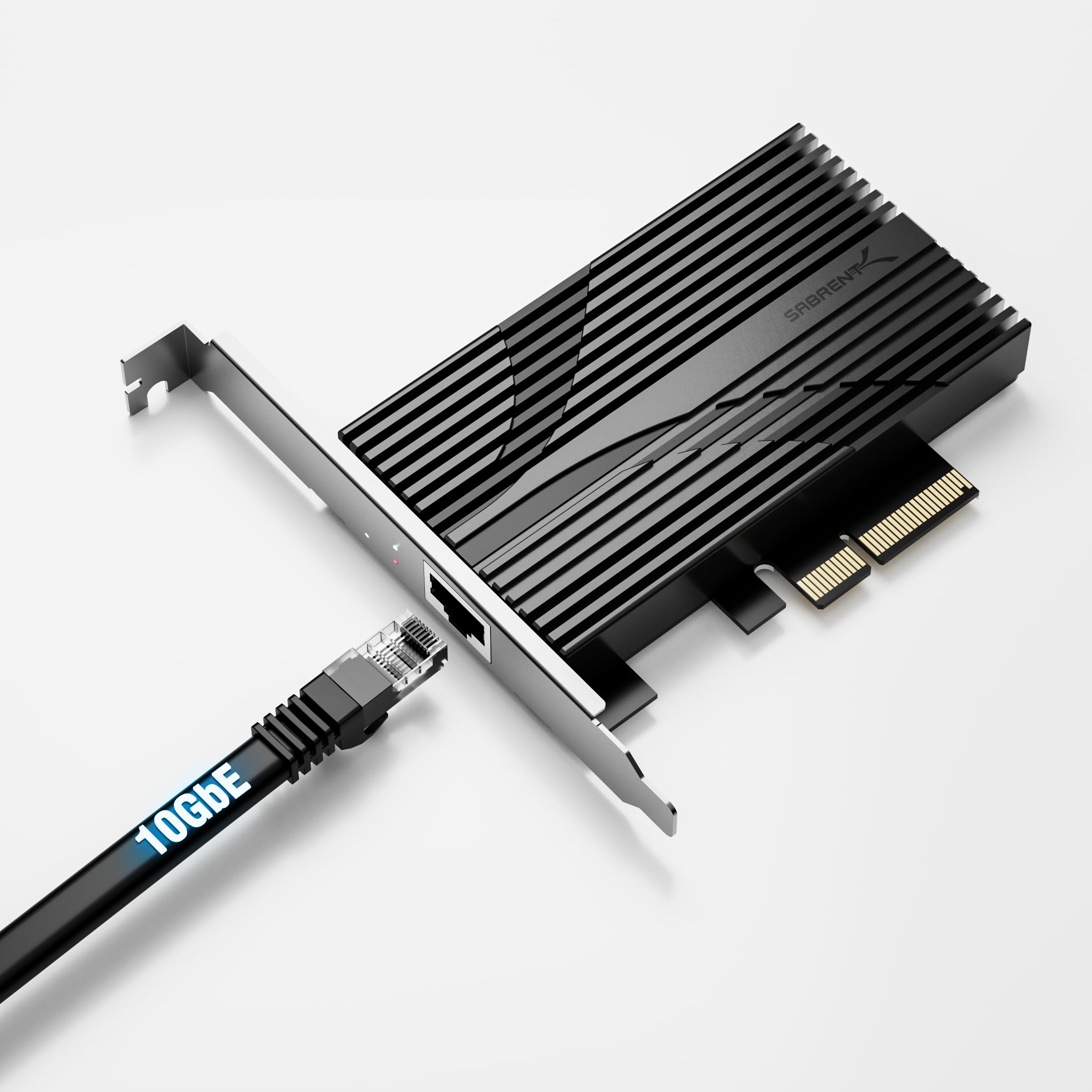 SABRENT 10 Gigabit Ethernet PCIe Network Adapter – PCIe 3.0 x4 Card, Aluminum Heatsink, Backward Compatible with 5GbE/2.5GbE/Gigabit/Fast Ethernet, Fits x4/x8/x16 Slots, Status LEDs (NT-10PE)