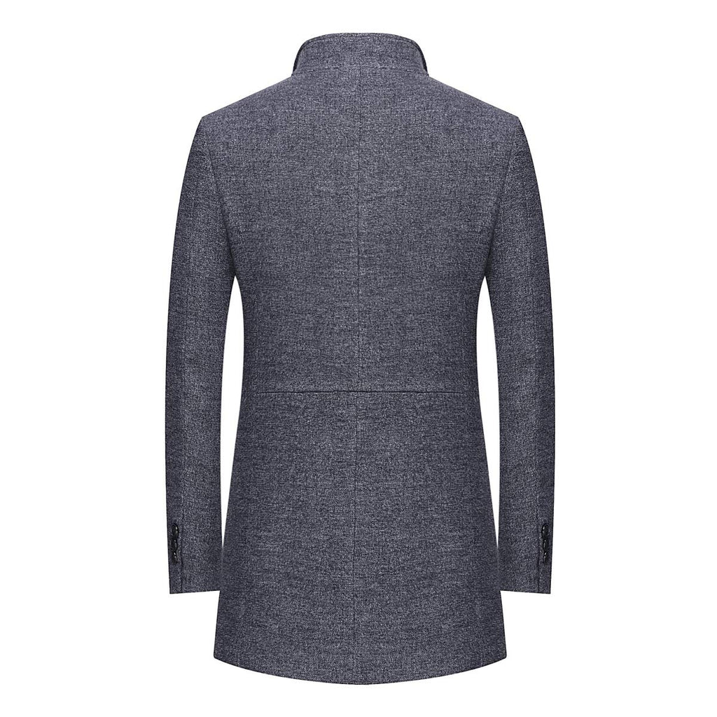 INVACHI Men's Wool Blend Trench Coat Notched Collar Single Breasted Overcoat with Detachable Plaid Scarf