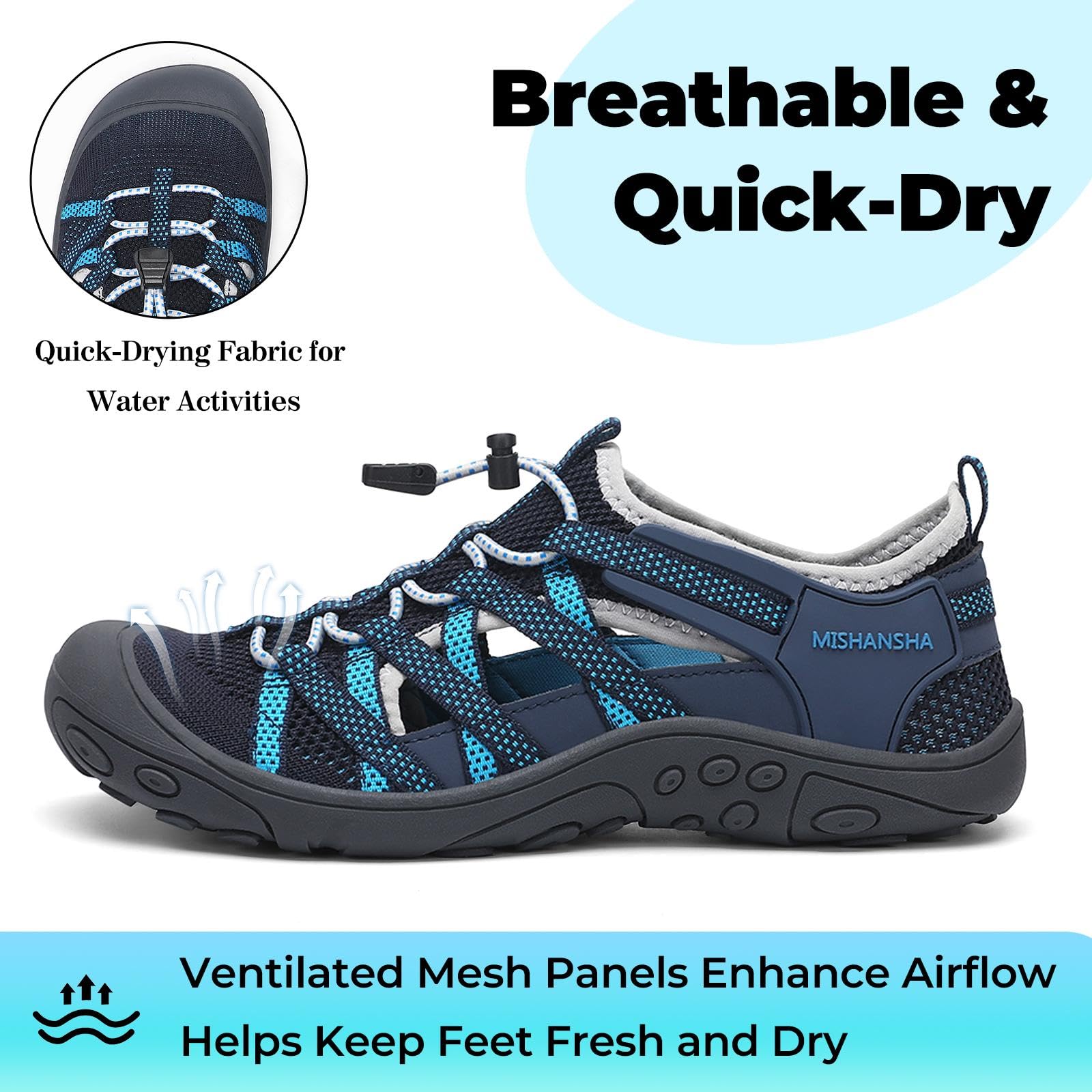 Mishansha Women’s Hiking Sandals Closed Toe, Lightweight Breathable Water Sandals, Non-Slip Outdoor Sport Sandal for Walking Trekking Beach Size 6.5 Blue