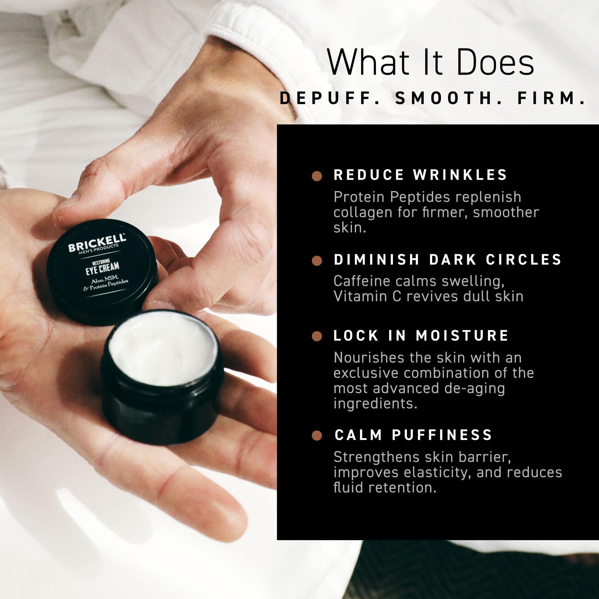Brickell Men's Restoring Under Eye Cream for Men, Natural and Organic Anti Aging Eye Balm To Reduce Puffiness, Wrinkles, Dark Circles, Crows Feet and Under Eye Bags, 0.5 Ounce, Unscented