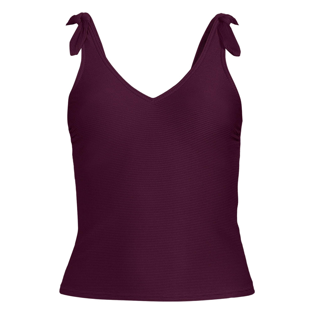 Lands' End Women's Tie Shoulder Ribbed Flutter Tankini Top 2 Dark Wine Ottoman