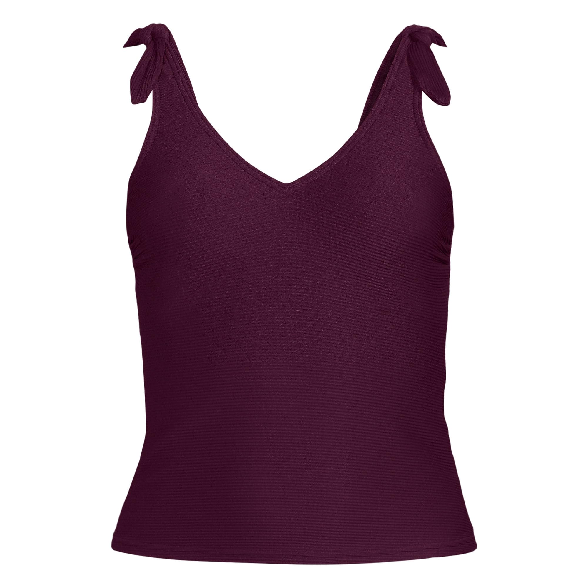 Lands' End Women's Tie Shoulder Ribbed Flutter Tankini Top 2 Dark Wine Ottoman