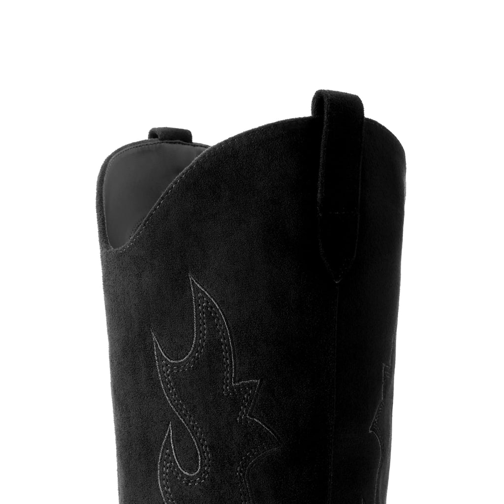 DREAM PAIRS Cowgirl Boots Women Knee High Cowboy Boots Pointed Toe Chunky Block Heel Suede Tall Western Boots with Embroidered,Size 8,Black,SDKB26001W