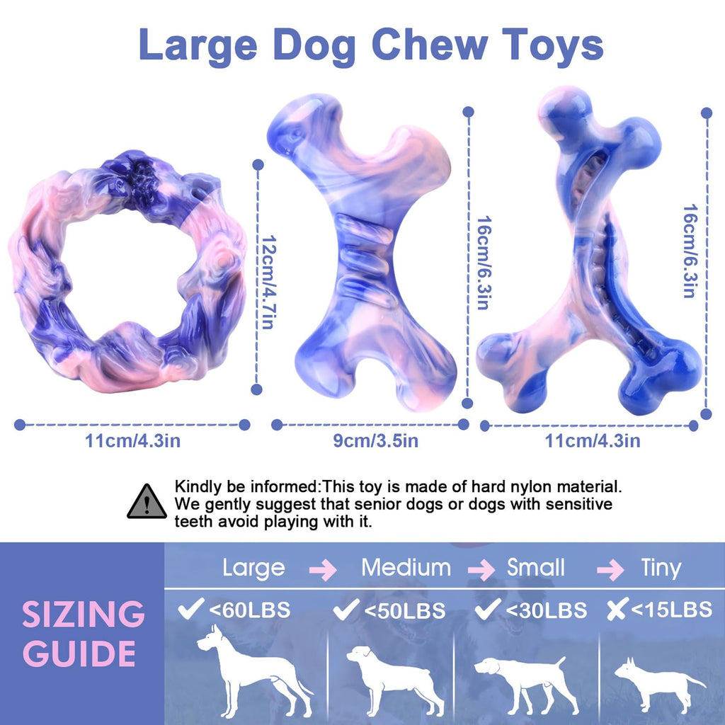 Rensh 3-Pack Tough Dog Chew Toys for Aggressive Chewers, Almost Indestructible Dog Toys for Medium Large Breed, Super Chew Toy to Keep Them Busy & Reduce Boredom, Teeth Cleaning Training, Milk Flavor