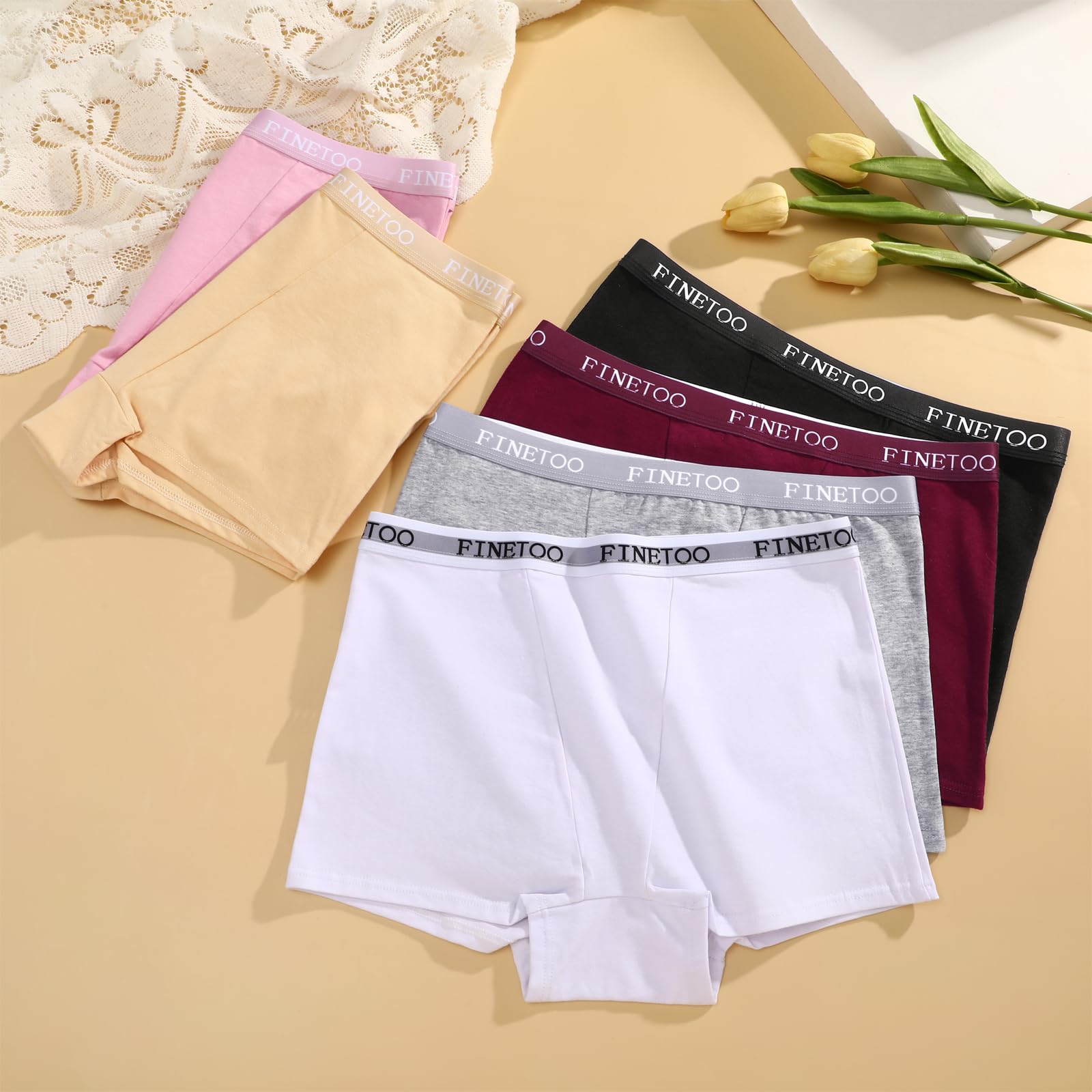 FINETOO Womens Cotton Boy Shorts Underwear Full Coverage Soft Boxer Briefs High Waisted Panties for Lady Girls 6 Pack(S)