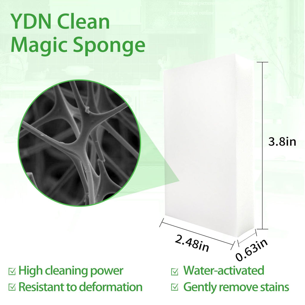 YDN Clean Magic Sponge Erasers, Water-Activated Cleaning Sponge, Multi-Purpose Melamine Foam Cleaner for Kitchen, Bathroom, Walls, Shoes & Car Interior – Durable, Non-Scratch & Reusable (100)