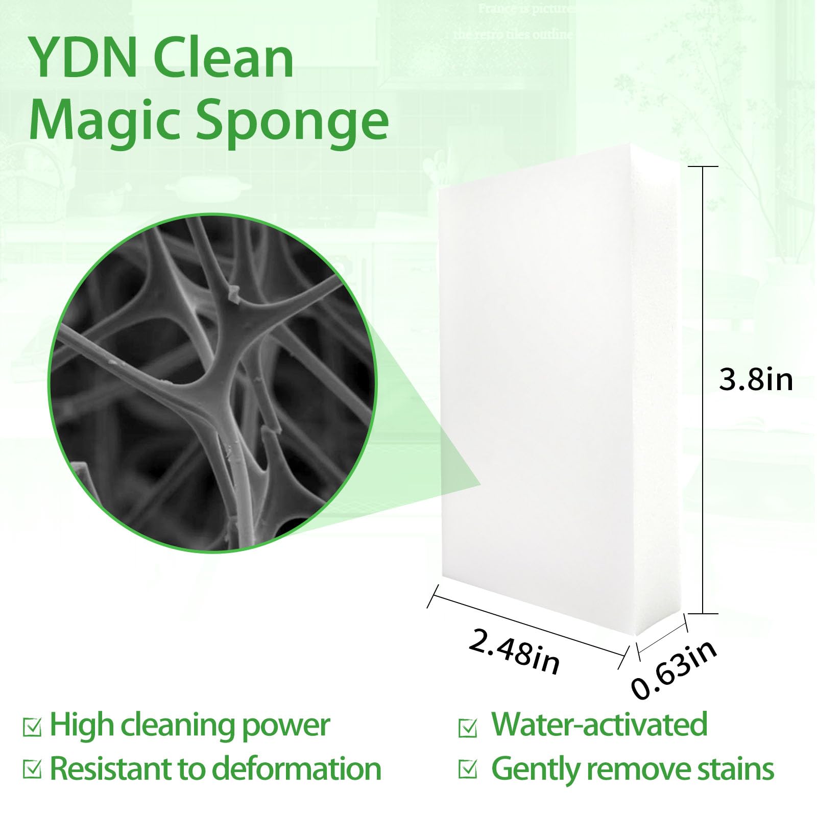 YDN Clean Magic Sponge Erasers, Water-Activated Cleaning Sponge, Multi-Purpose Melamine Foam Cleaner for Kitchen, Bathroom, Walls, Shoes & Car Interior – Durable, Non-Scratch & Reusable (100)